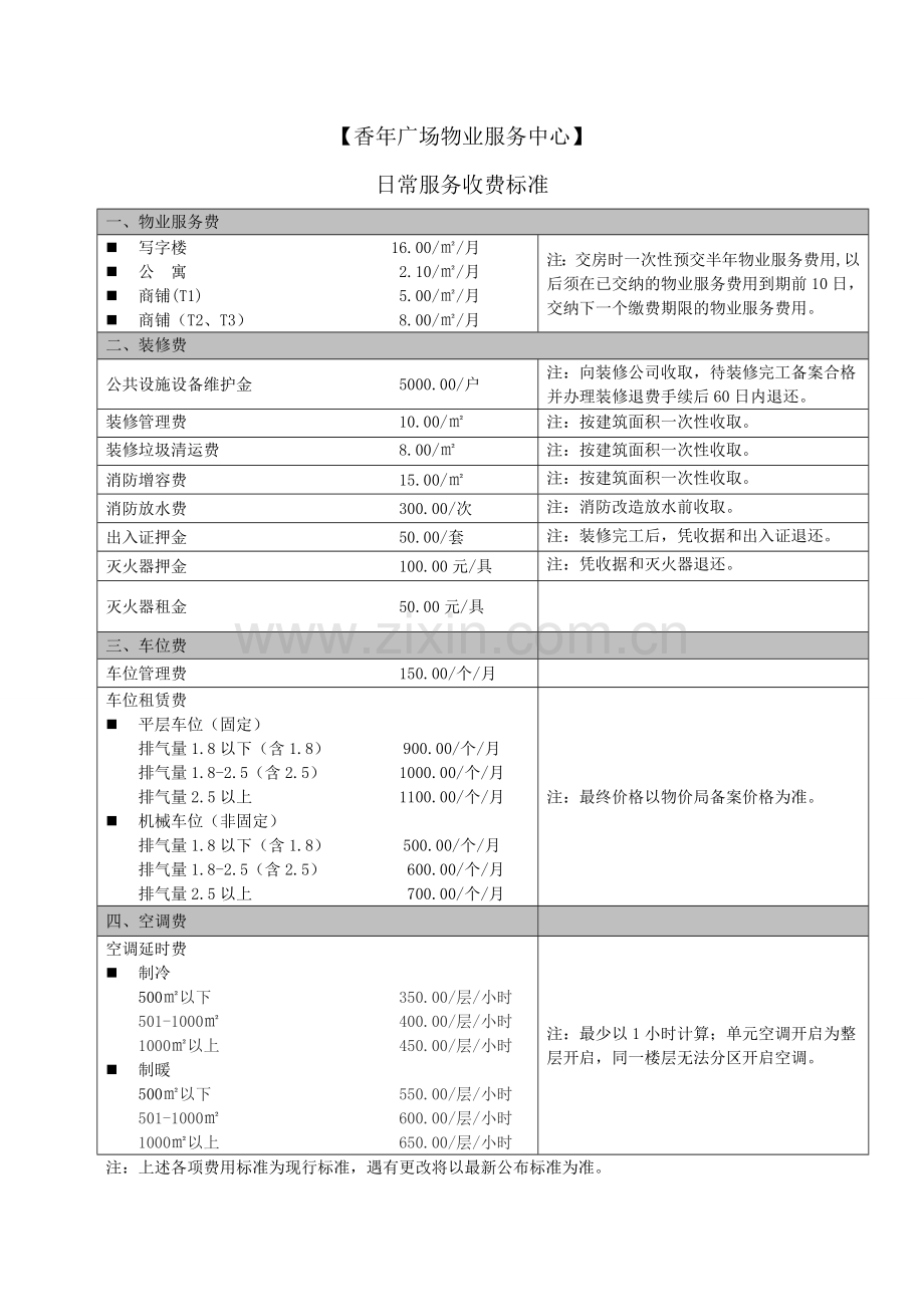 成都物业服务中心日常服务收费标准.doc_第1页