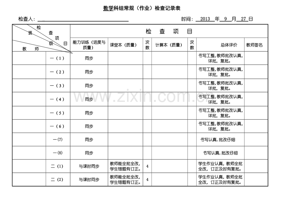 常规作业检查记录表.doc_第1页