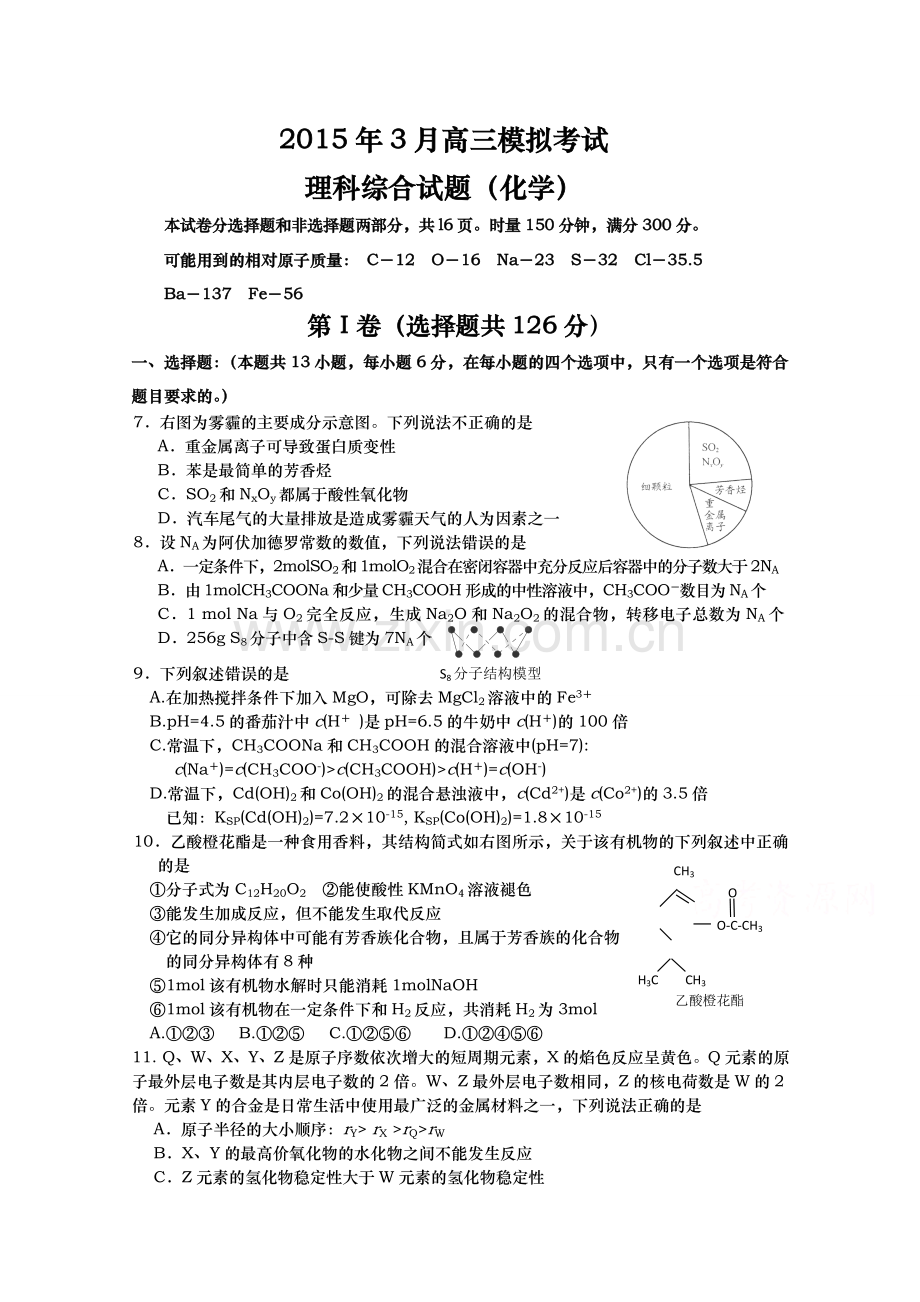 湖南省浏阳一中高三下学期3月调研考试-化学.doc_第1页