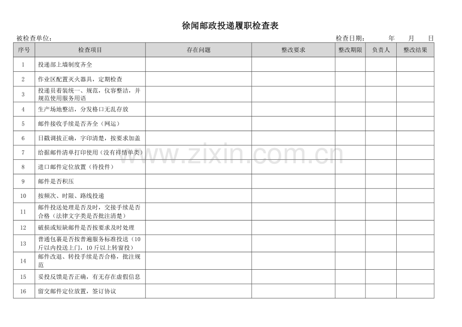 邮政投递履职检查表网点.doc_第1页