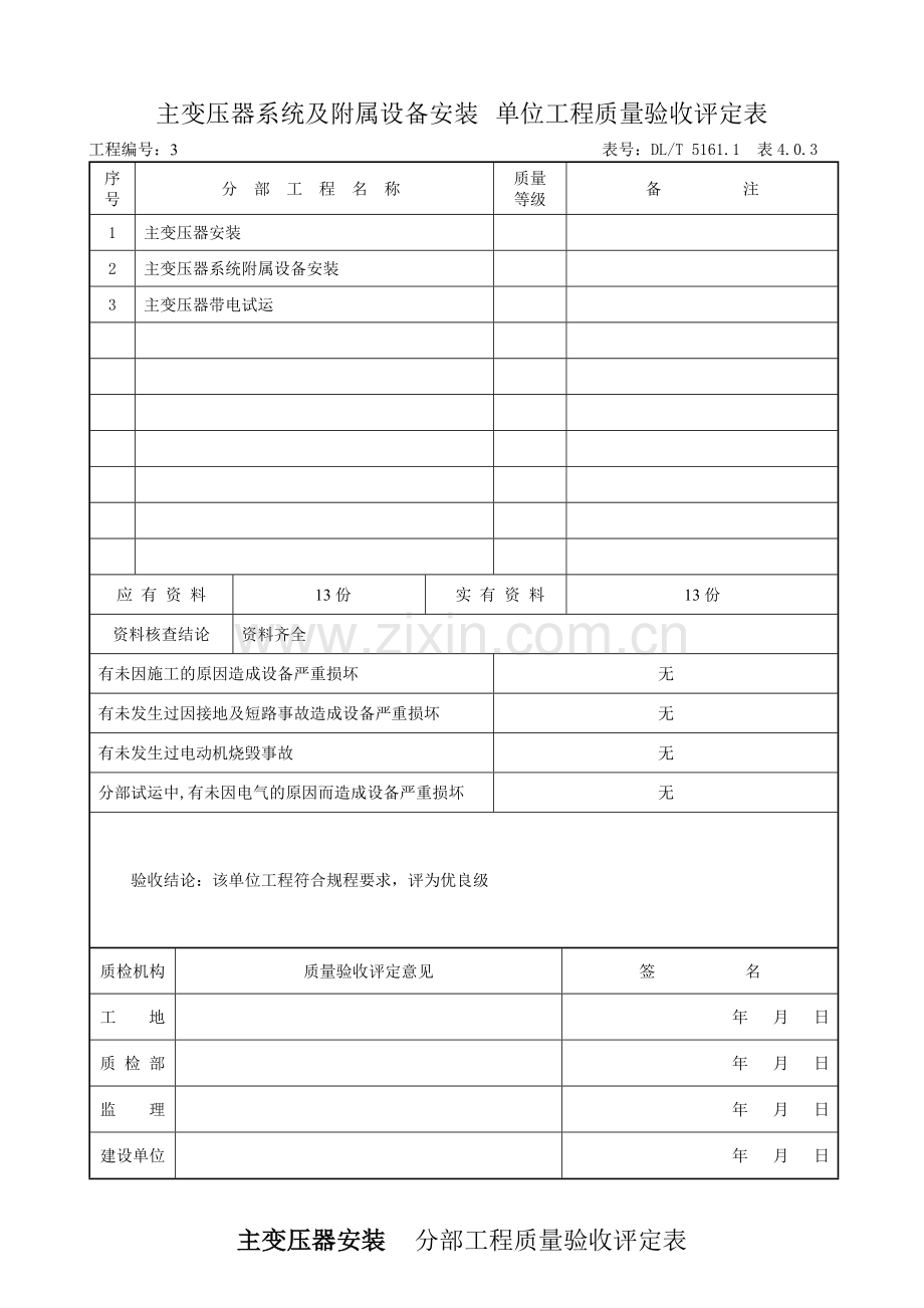 主变压器系统及其附属设备安装单位工程质量验收评定表要点.doc_第1页