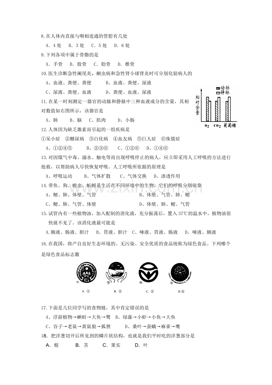 山西省第十五届初中生物竞赛试题.doc_第2页