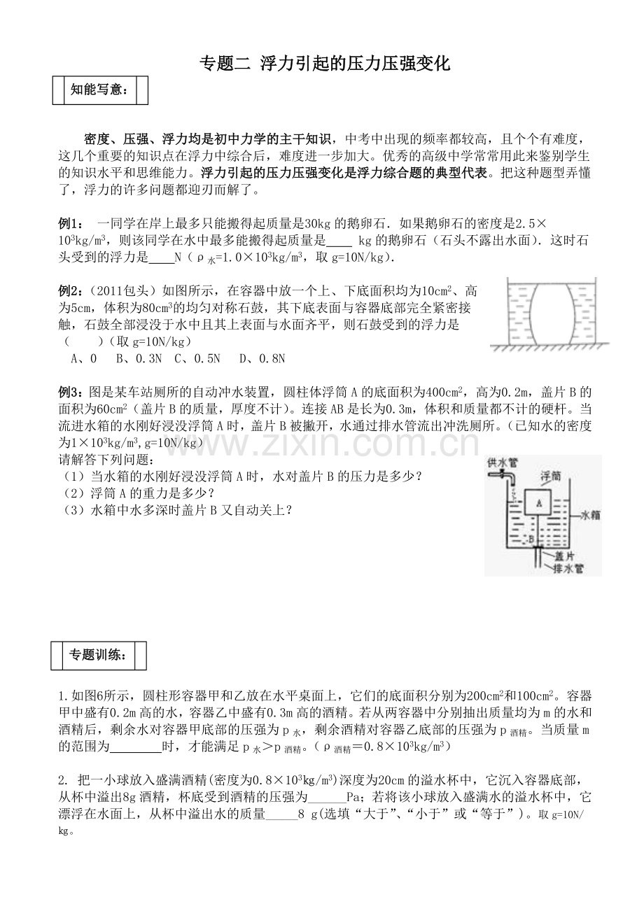 专题二浮力引起的压力压强变化.doc_第1页