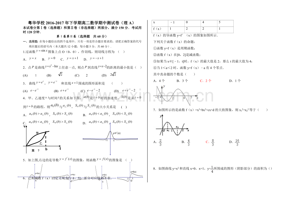 2016东莞市高二数学下学期期中测试卷理A.doc_第1页