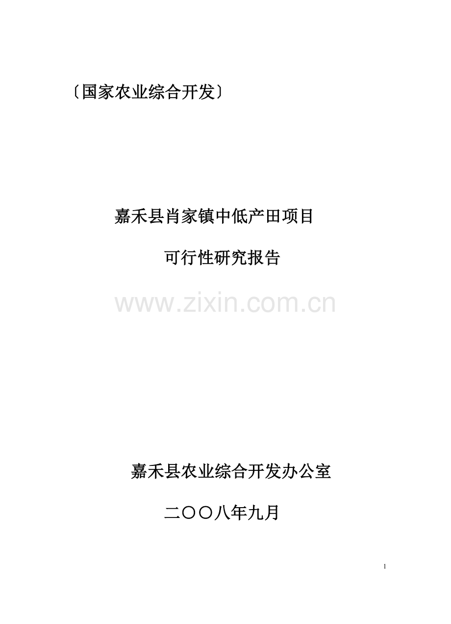 嘉禾县肖家镇中低产田项目建设可行性研究报告(国家农业综合开发项目).doc_第1页