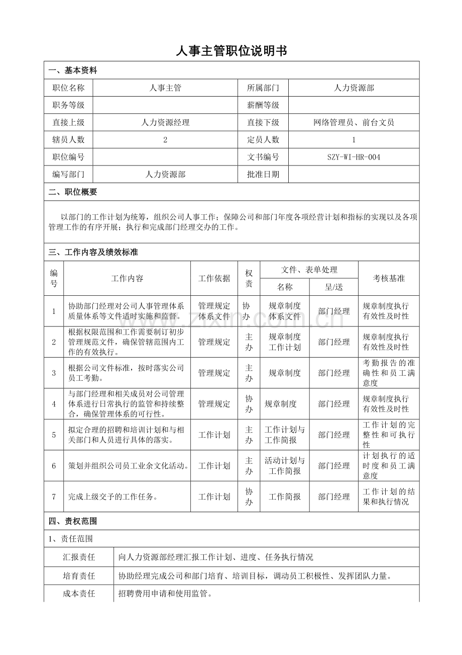 4人事主管职位说明书.doc_第1页