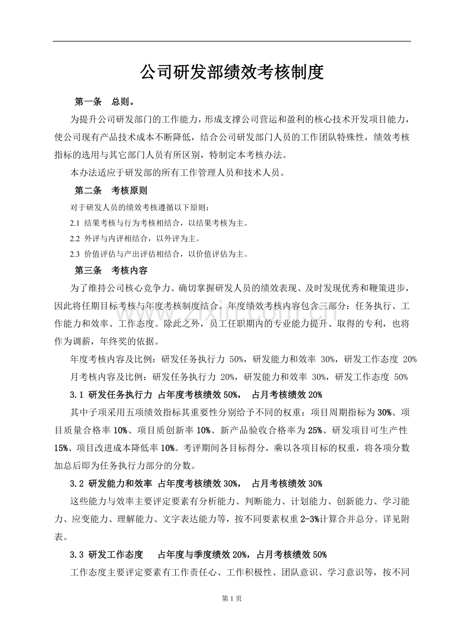 公司研发部绩效考核制度1.doc_第1页