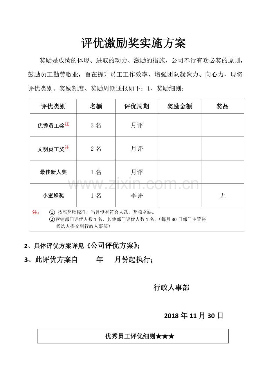 员工评优激励实施方案.doc_第1页