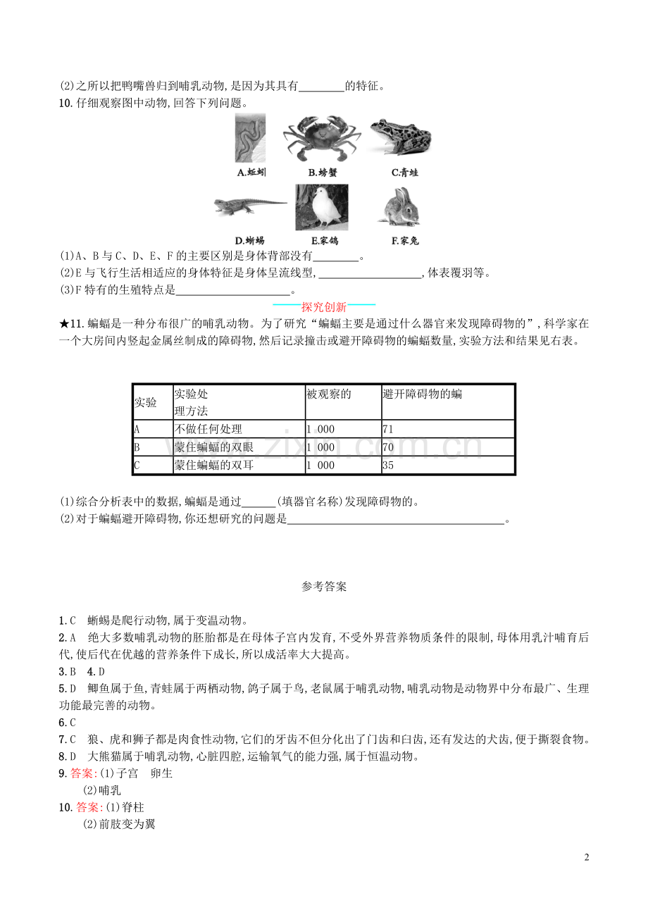 八年级生物上册----哺乳动物同步练习3-新版新人教版1.doc_第2页