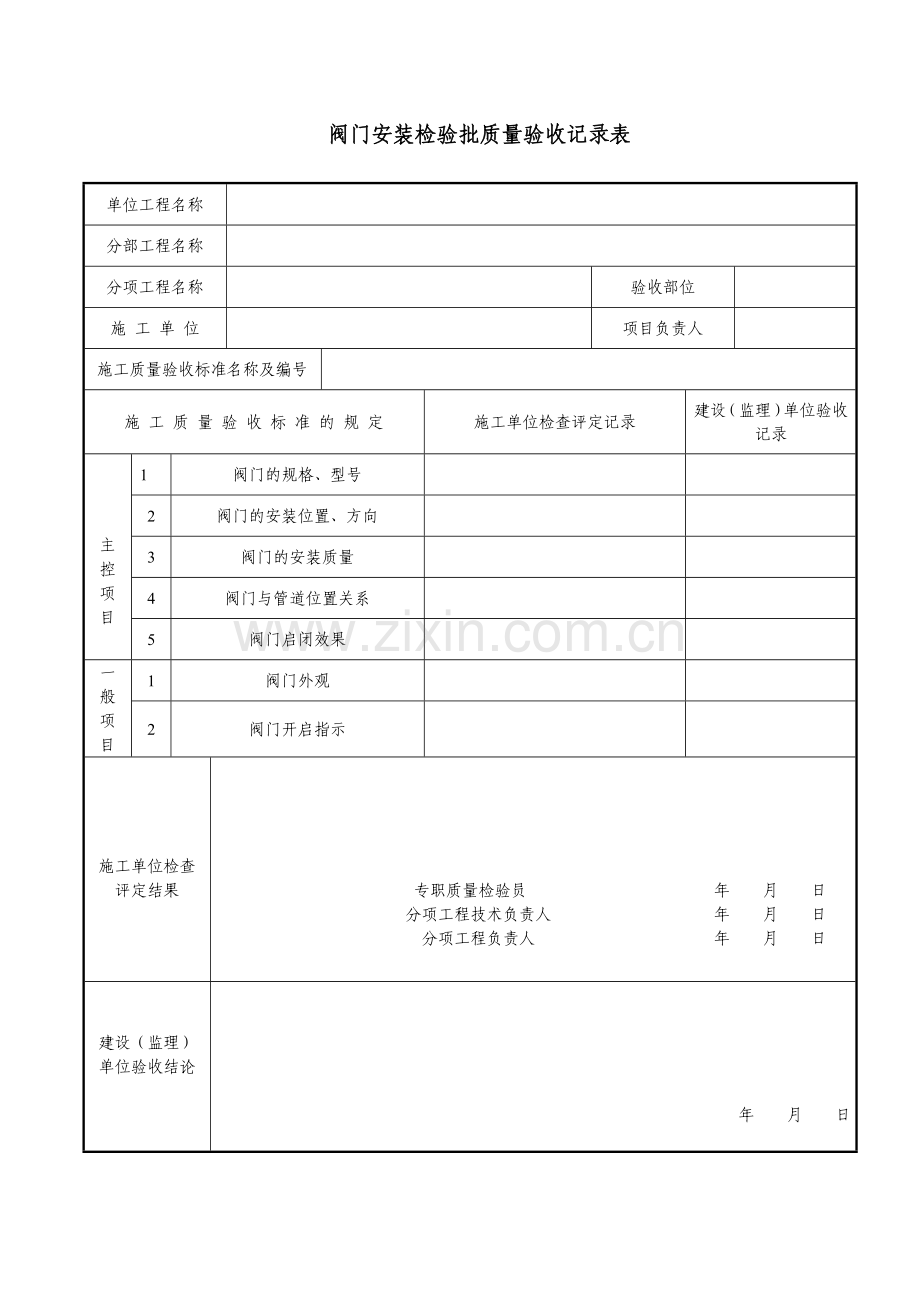 阀门安装检验批质量验收记录表.doc_第1页