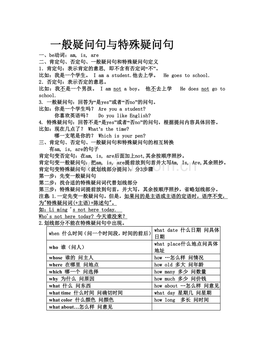 七年级上一般疑问句与特殊疑问句练习.doc_第1页