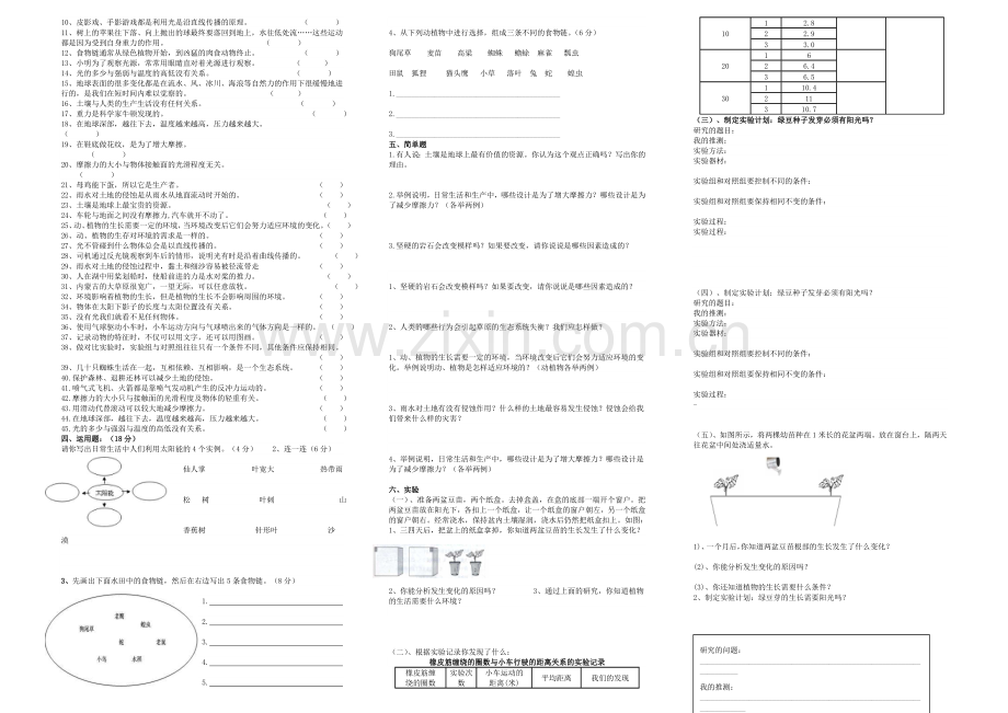 小学五年级上册科学教科版期末复习试题.doc_第2页