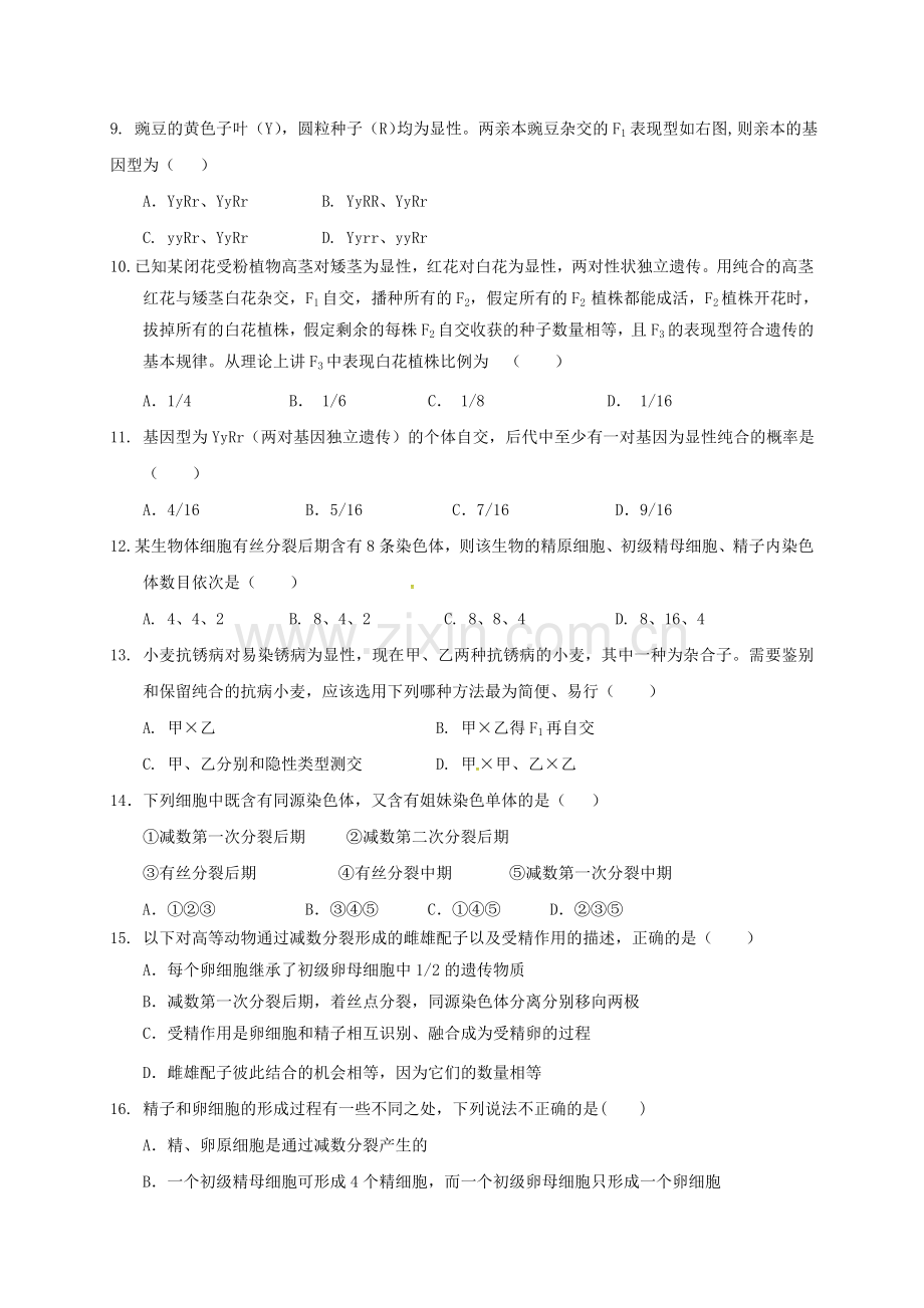 高一生物下学期第一次月考试题无答案.doc_第2页