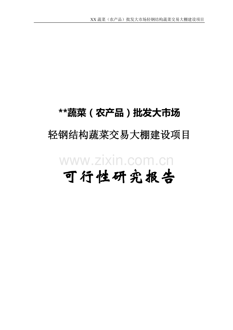 蔬菜(农产品)批发大市场轻钢结构蔬菜交易大棚项目可行性研究报告.doc_第1页