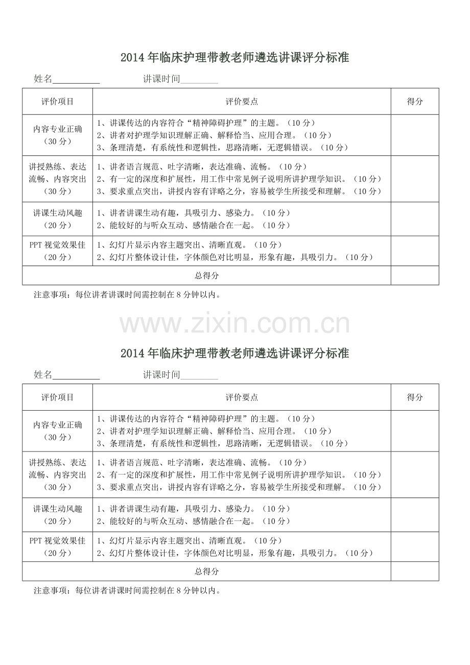 临床护理带教讲课评分标准.doc_第1页