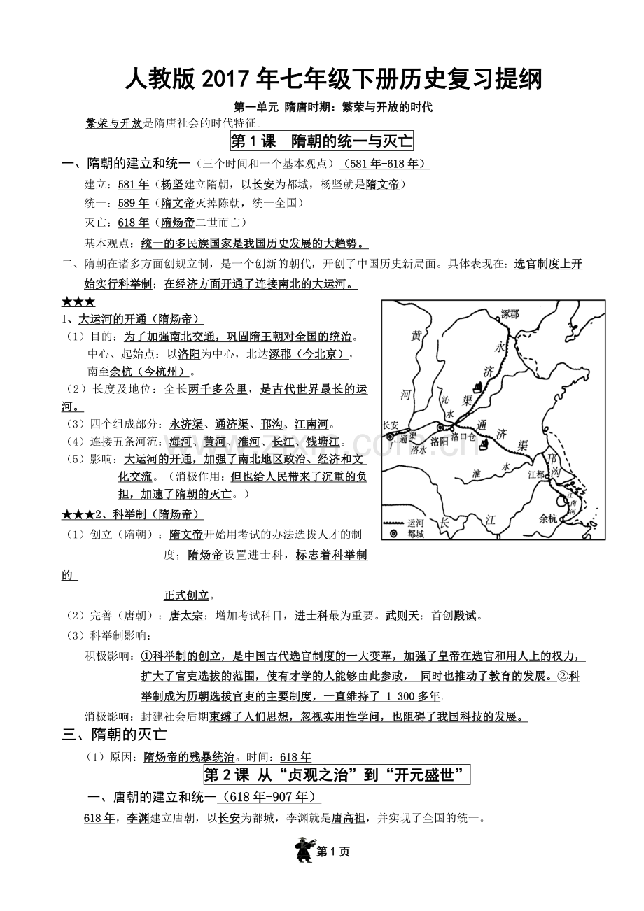 七年级历史下册期中复习提纲word版.doc_第1页