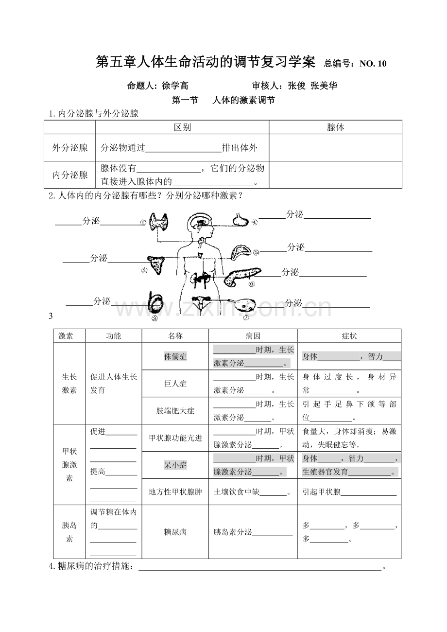 5人体生命活动的调节复习学案.doc_第1页