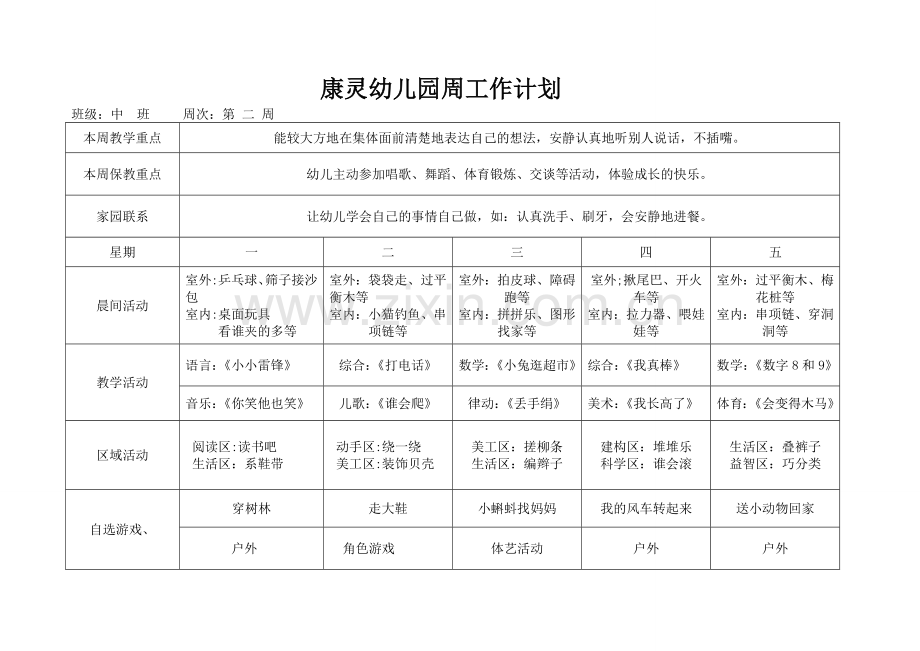 中班幼儿园春季周工作计划表.doc_第2页