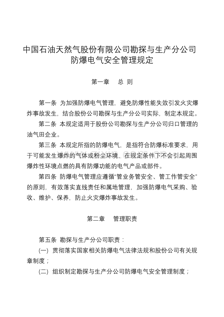 中国石油天然气股份有限公司勘探与生产分公司防爆电气安全管理规定全解.doc_第1页