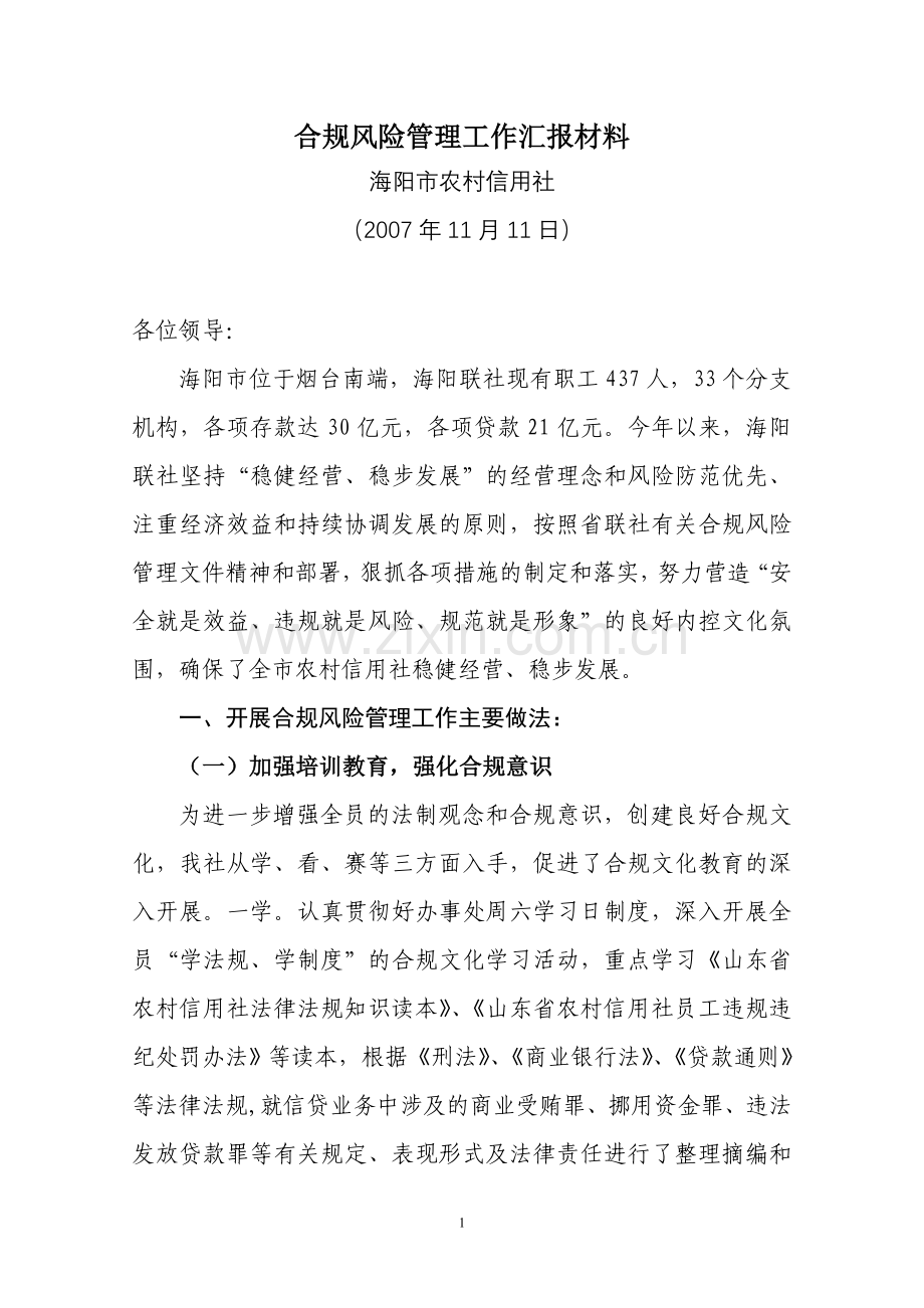 合规风险管理工作典型发言材料.doc_第1页