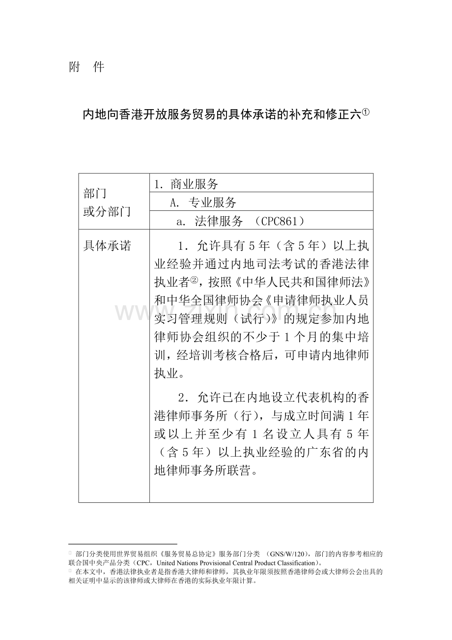 内地向香港开放服务贸易的具体承诺的补充和修正六精.doc_第1页