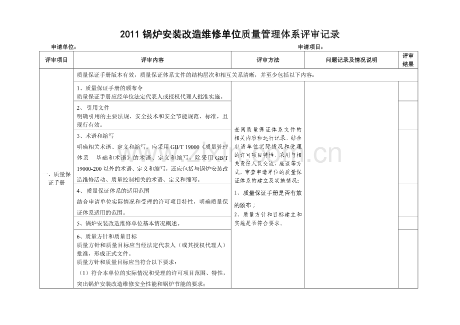 2011锅炉安装改造维修质量管理体系评审记录.doc_第1页