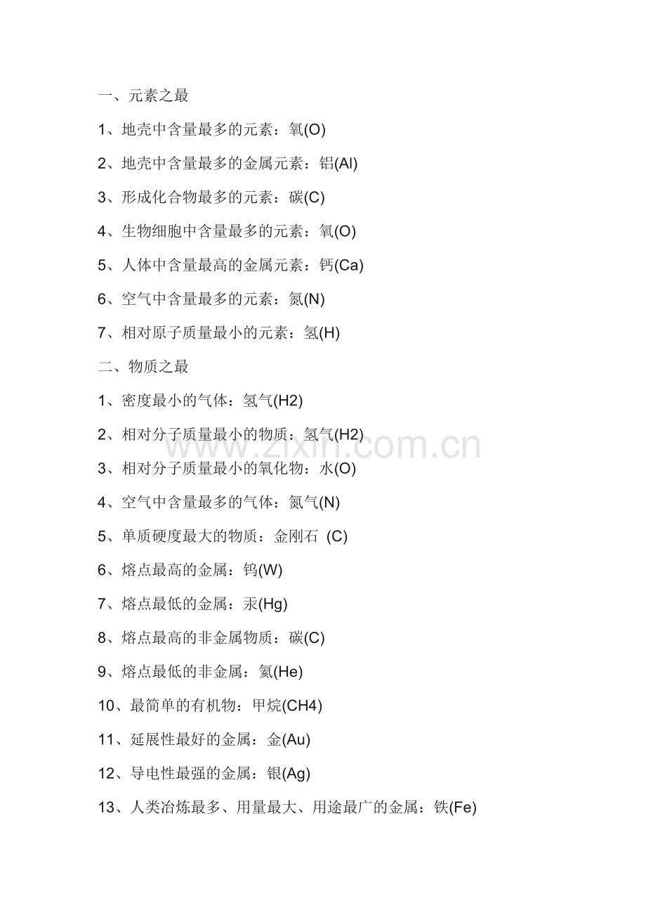 初中化学常考的6大类47条之最.docx_第1页