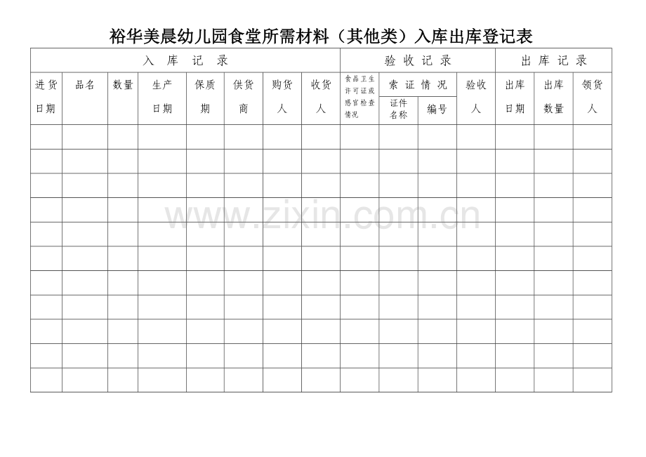 幼儿园食堂食品采购验收出库出库登记表.doc_第1页