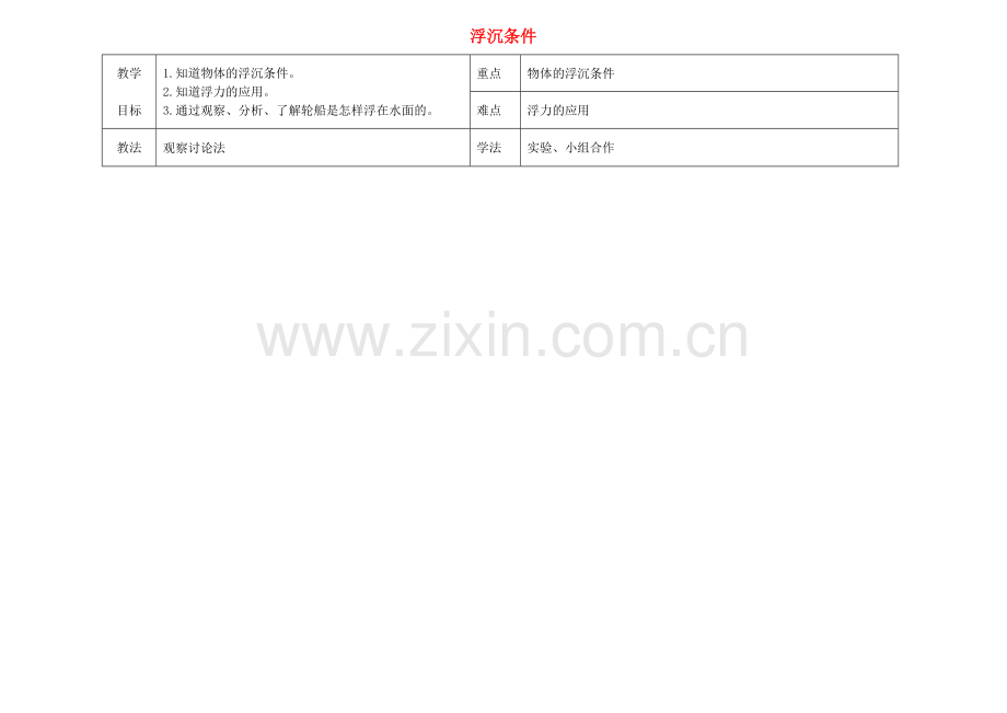 八年级物理下册-103-浮沉条件导学案无答案新版新人教版.doc_第1页