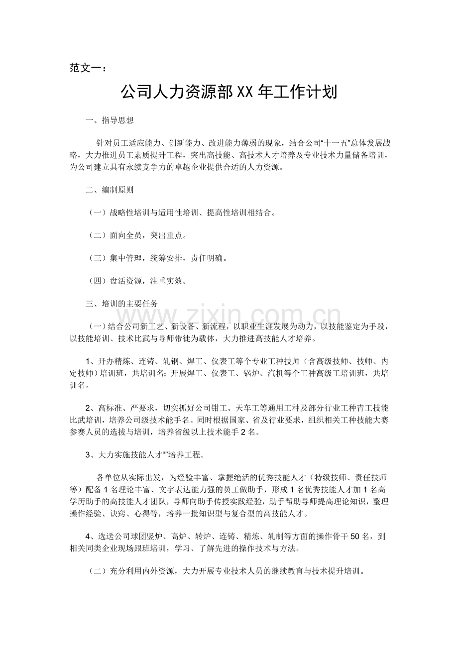 XX公司年度人力资源工作计划范文共包括两篇.doc_第1页