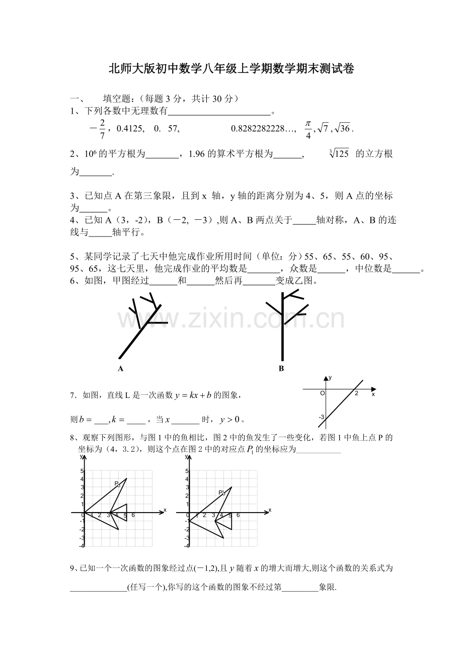 初中数学八年级上学期数学期末测试卷.doc_第1页