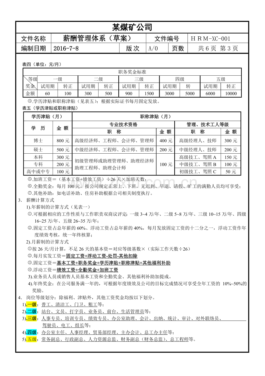 煤矿公司薪酬管理体系.doc_第3页