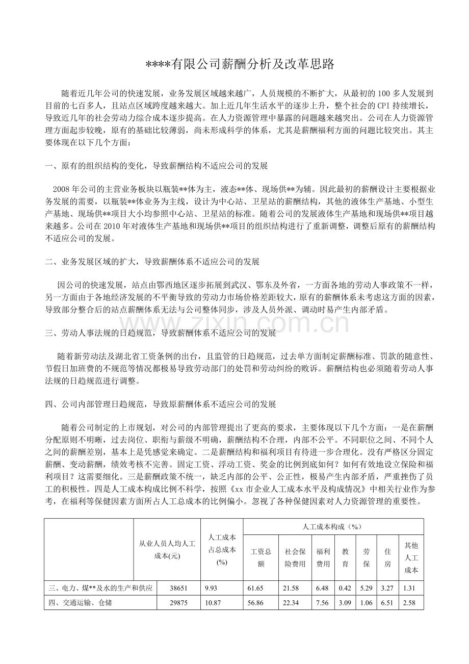 xx有限公司薪酬分析及改革思路.doc_第1页