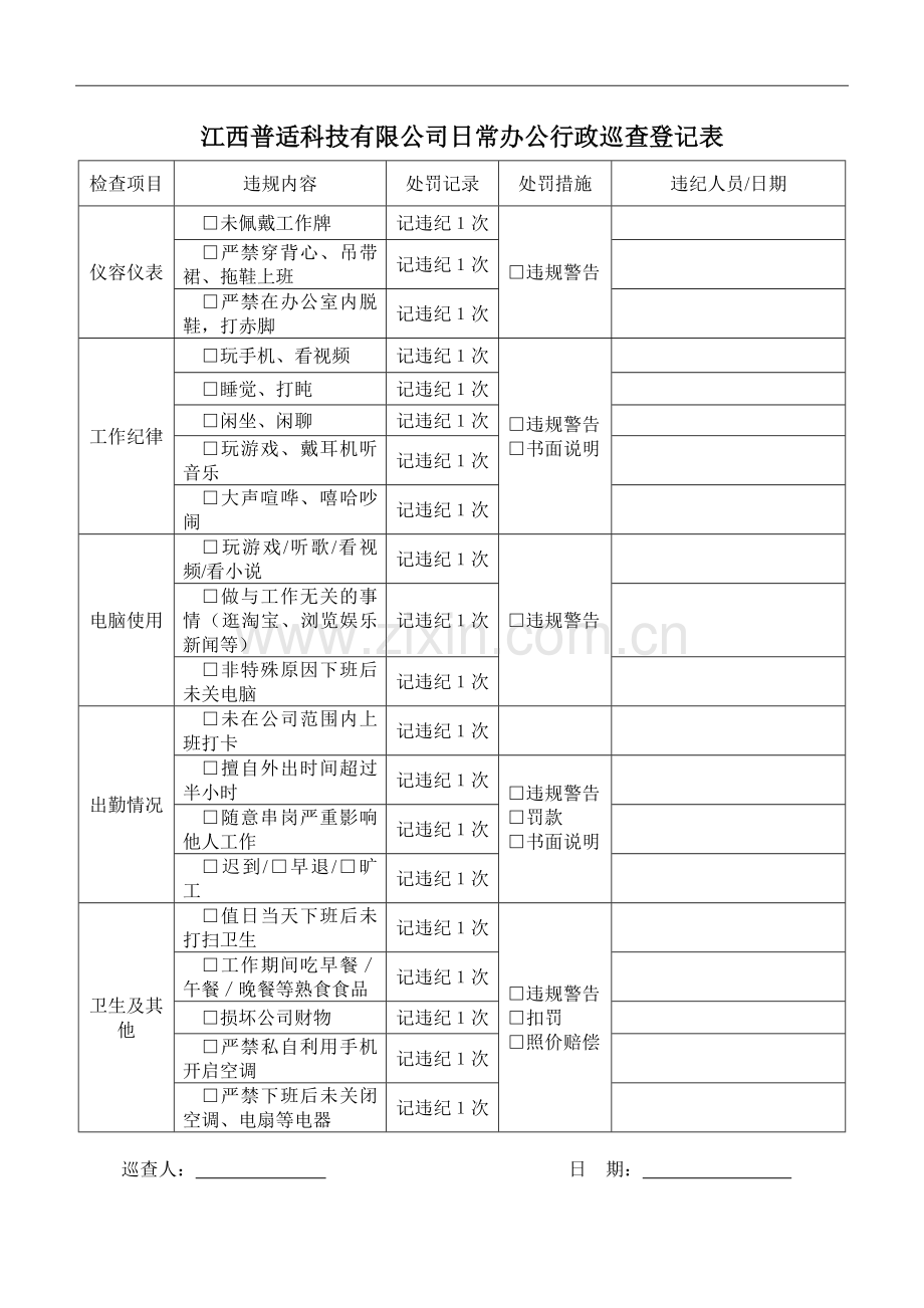 办公室日常行政巡查登记表.doc_第1页