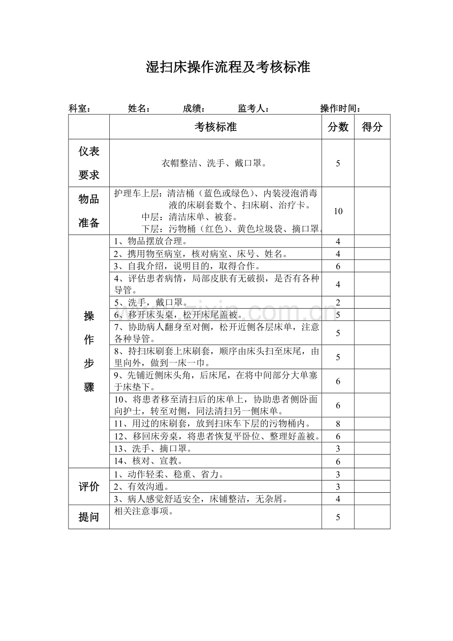 湿扫床操作流程及考核标准.doc_第1页