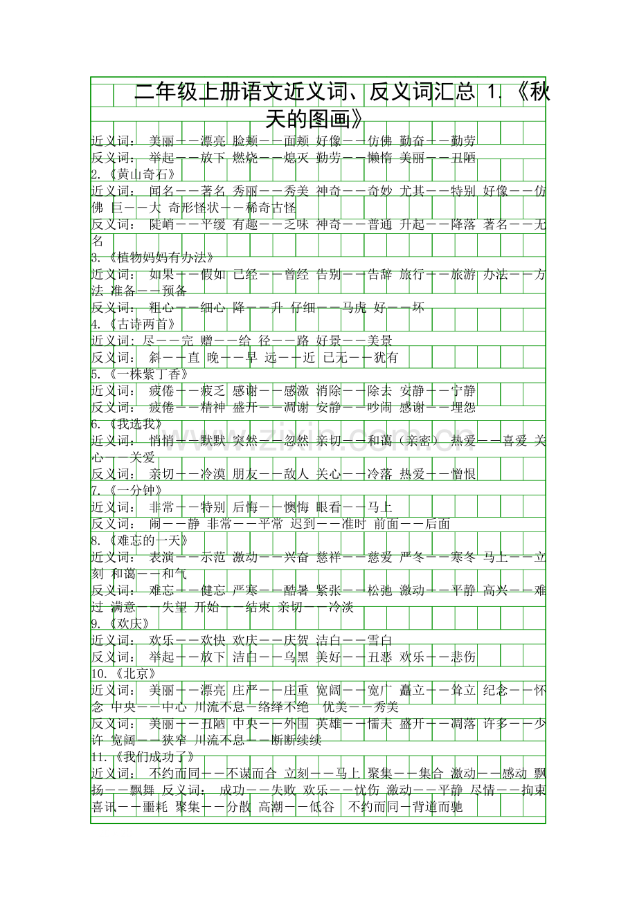 二年级上册语文近义词反义词汇总.docx_第1页