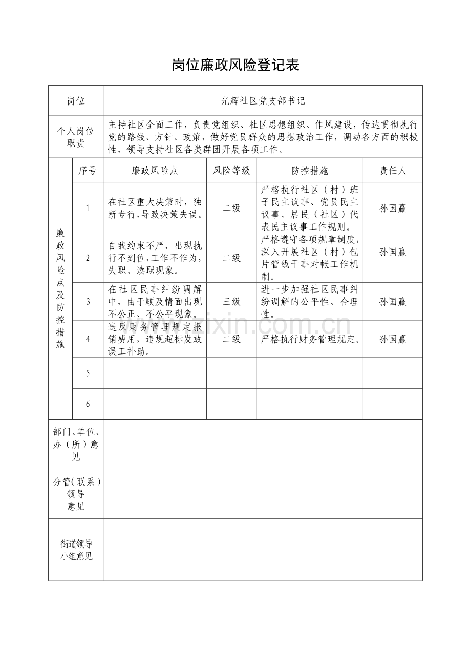 岗位廉政风险登记表.doc_第1页