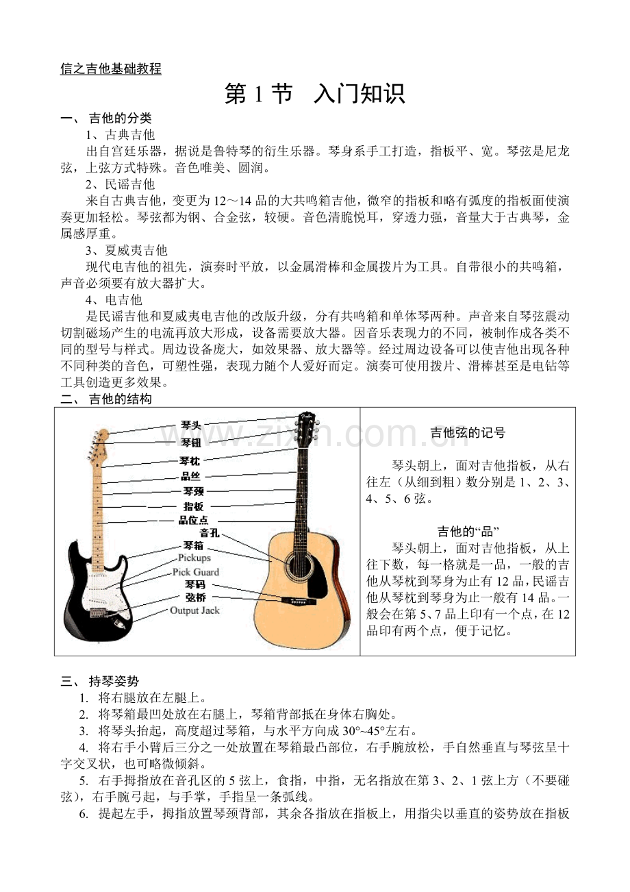 吉他基础教程入门知识DOC.doc_第1页