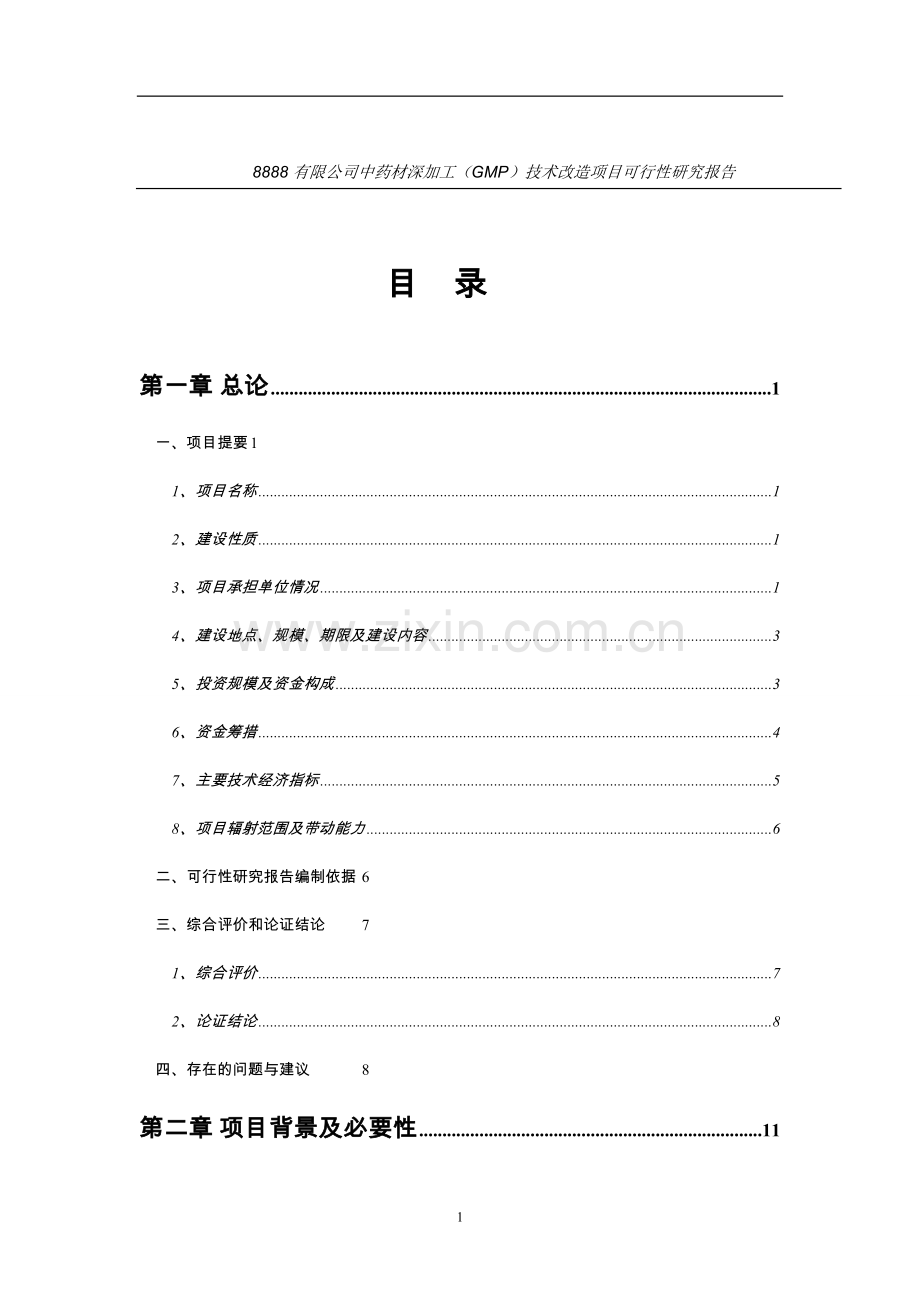 中药材深加工-gmp-技术改造项目可行性研究报告.doc_第1页