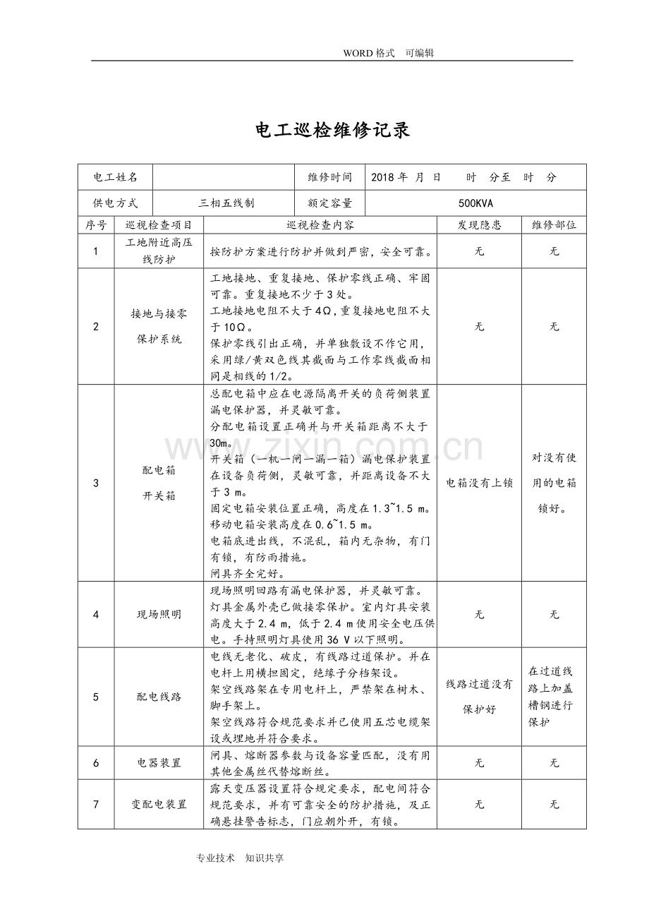 电工巡视维修记录文本表含内容.doc_第2页