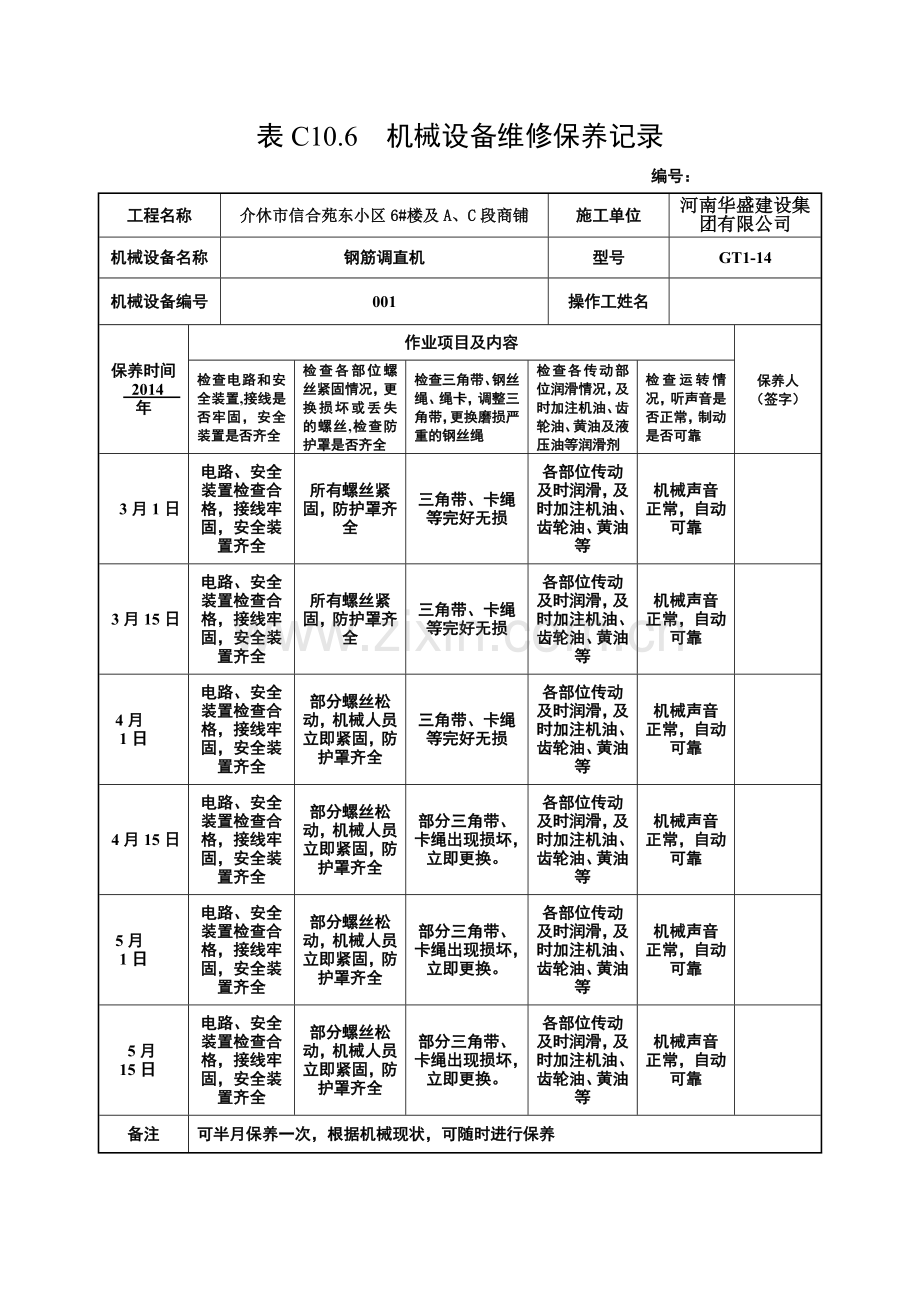 机械设备维修保养记录.doc_第1页