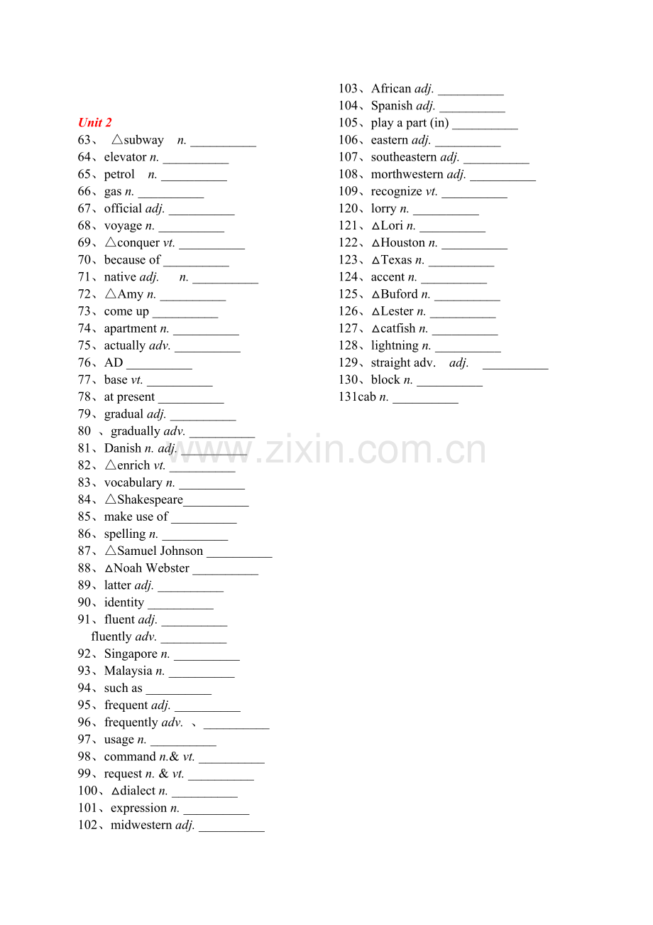 人教版高中英语必修1单词默写英译汉汉译英.doc_第2页