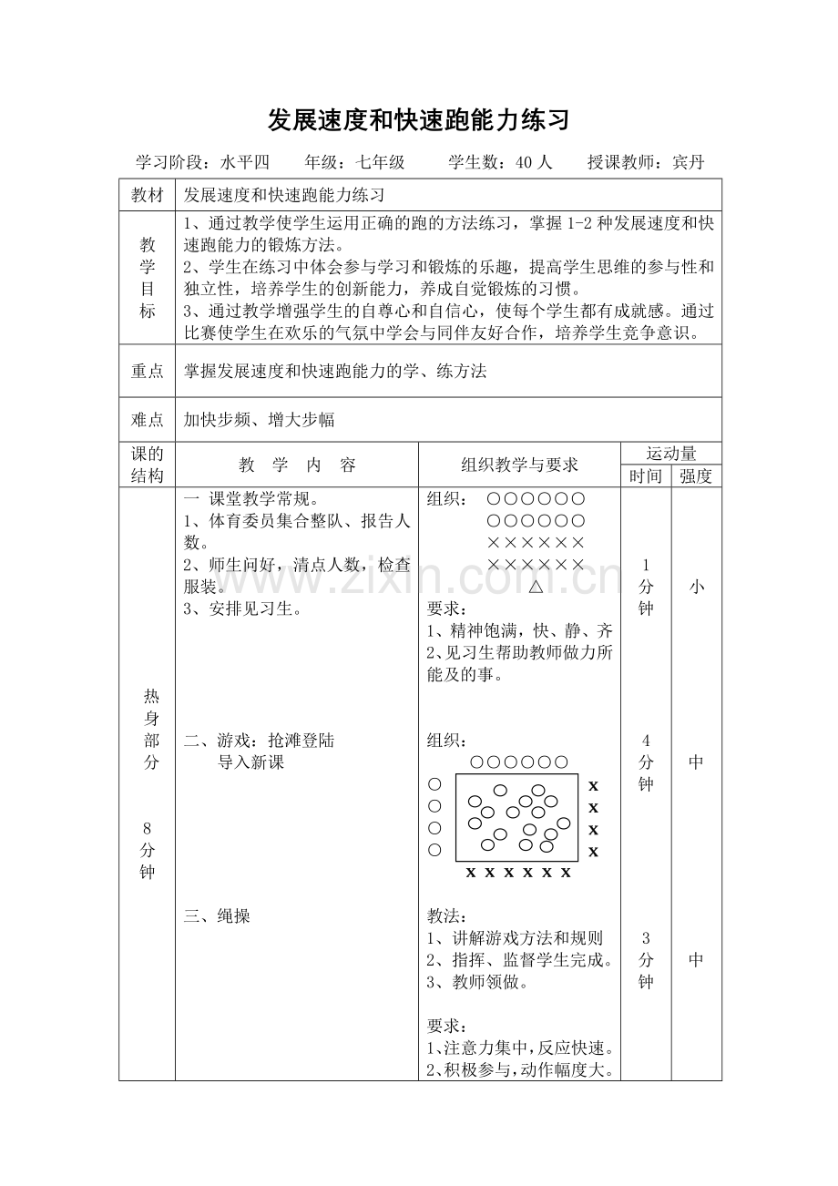 发展速度和快速跑能力练习教学设计.doc_第1页