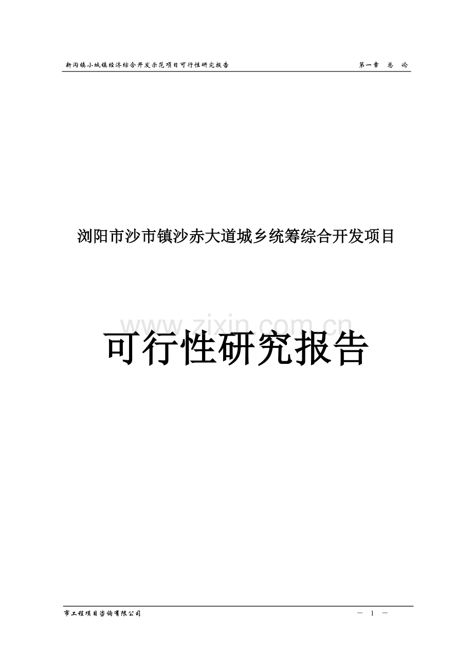 浏阳市沙市镇沙赤大道城乡统筹综合开发项目可行性研究报告.doc_第1页