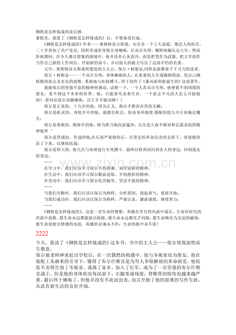 钢铁是怎样炼成的读后感.doc_第1页