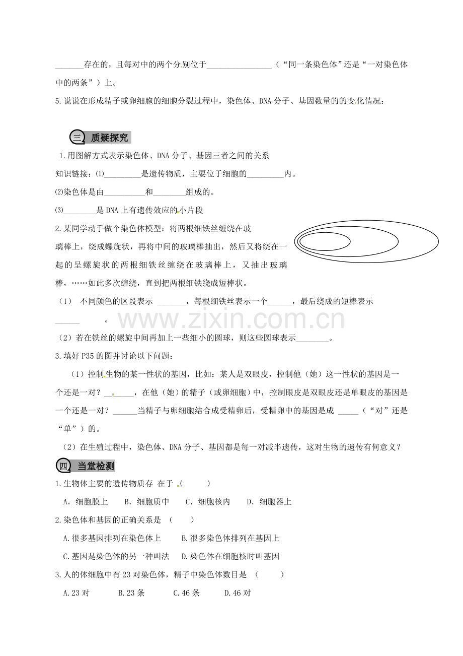 八年级生物下册----基因在亲子代间的传递学案无答案新版新人教版.doc_第2页