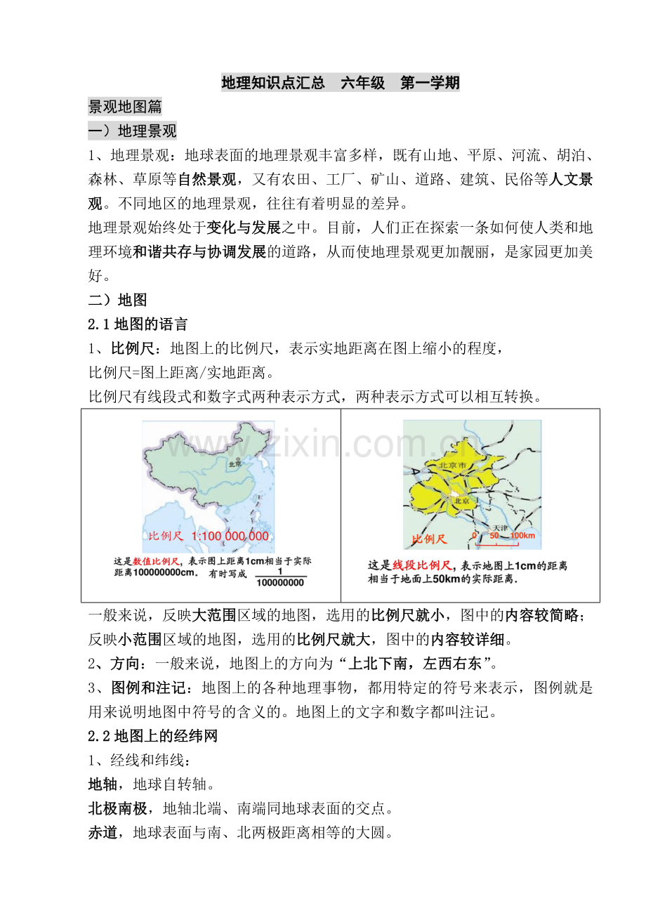 上海初中地理会考知识点汇总——六年级第一学期牛津版.doc_第1页