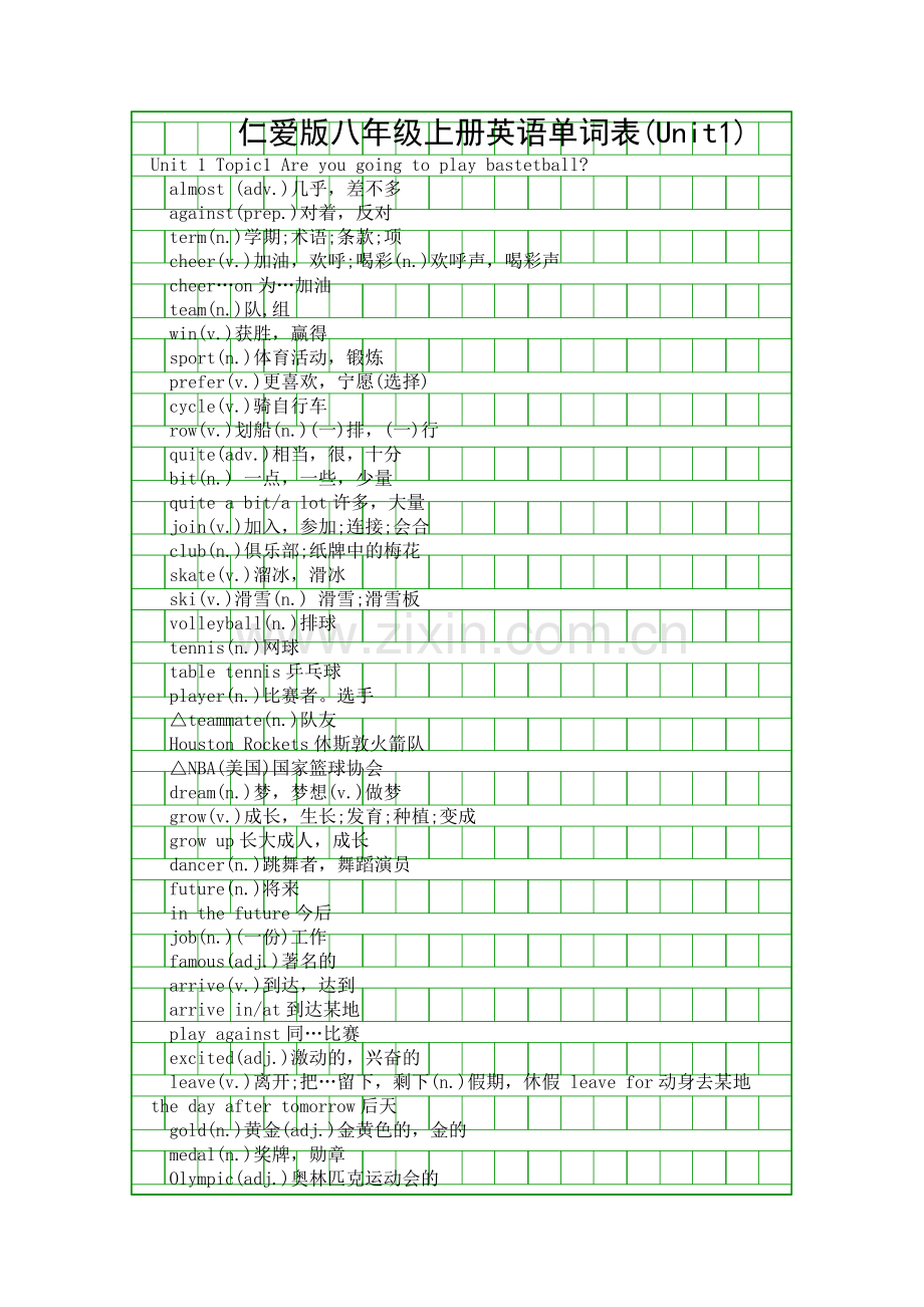 仁爱版八年级上册英语单词表Unit1.docx_第1页