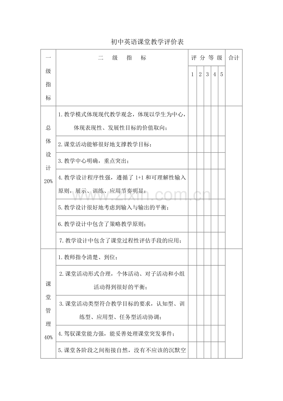 初中英语课堂教学评价表.doc_第1页