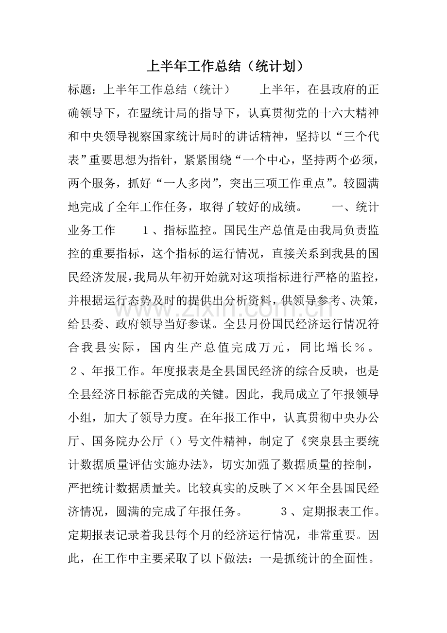 上半年工作总结统计划.doc_第1页